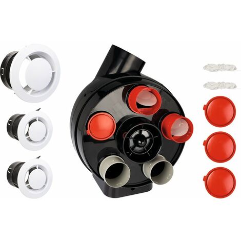 Axelair – Kit VMC simple flux autoréglable 5 piquages – 3 bouches extraction Ø 80/125 mm – Débit 24 W-Th-C – Niveau sonore < 30 dB(A) – 12208