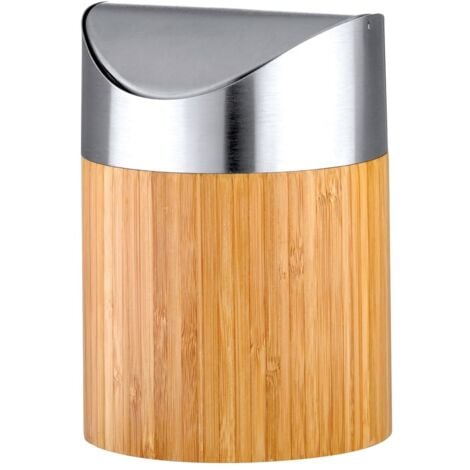 Axentia Mini pattumiera da tavolo in bambù e acciaio inox spazzolato opaco con coperchio basculante Bonja, ca. 12 cm x 16, 5 cm, 0,8 l, marrone/legno