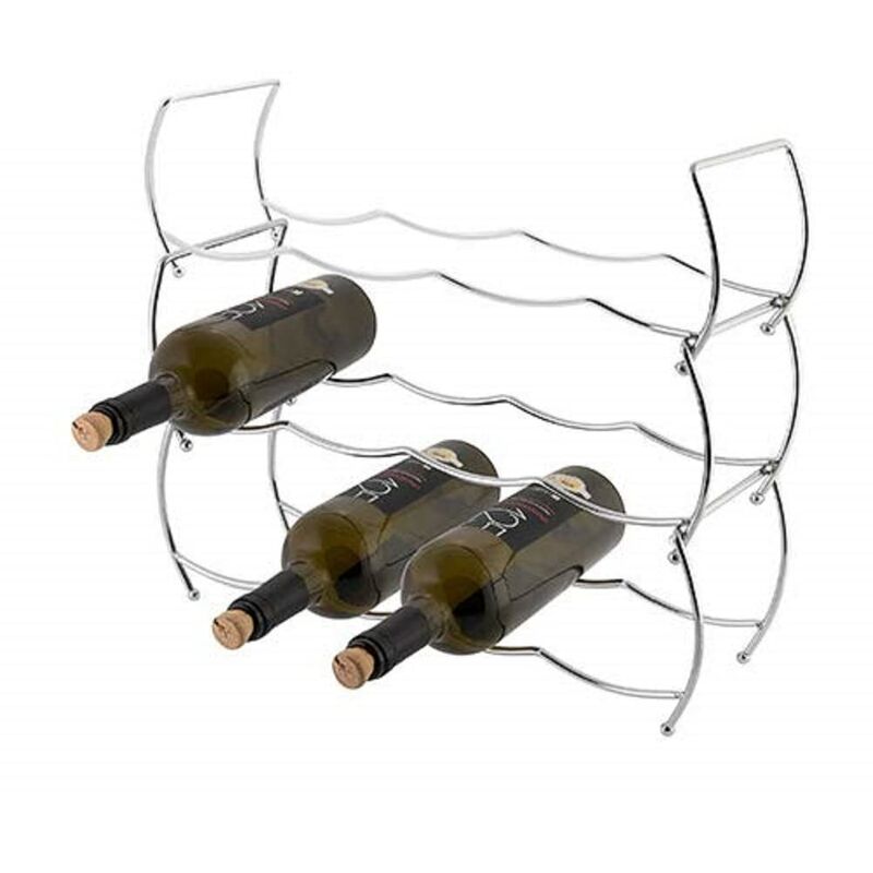 Image of Portabottiglie di vino in filo d'acciaio cromato, espositore porta bottiglie per 12 bottiglie a 3 strati, ca. 43 x 42 x 15 cm, argento - Axentia