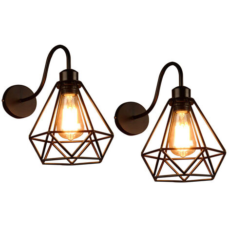 Axhup – Applique murale industrielle 2PCS E27 en métal noir – Design rétro cage diamant – Dimensions 20x23cm – Installation facile
