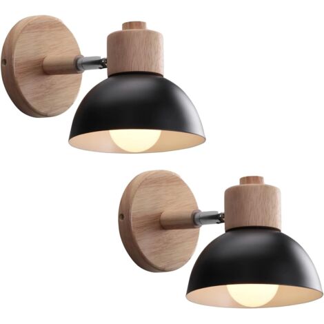 AXHUP Lot de 2 Applique Murale Interieur Industrielle, Lampe Murale Bois, E27 Vintage Luminaire Interieur pour Chambre Salon Couloir Restaurant Noir