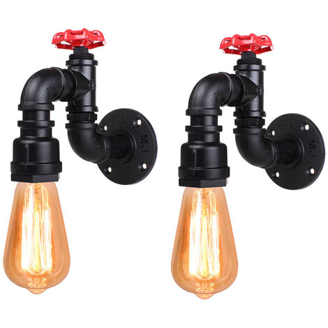 Axhup – Lot de 2 appliques murales vintage E27 – Fer noir – Éclairage décoratif pour bar, restaurant, café – Dimensions 13,5x18,5x8,5cm
