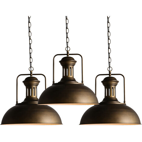 Axhup – Lot de 3 suspensions lumineuses vintage industrielles E27 33cm – Abat-jour en métal bronze – Longueur câble 100cm – Pour cafés et salons
