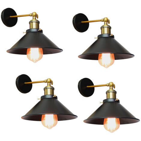 Axhup – Lot de 4 appliques murales industrielles E27 22cm – Métal noir – Design vintage rétro – Compatible avec ampoules Edison et LED