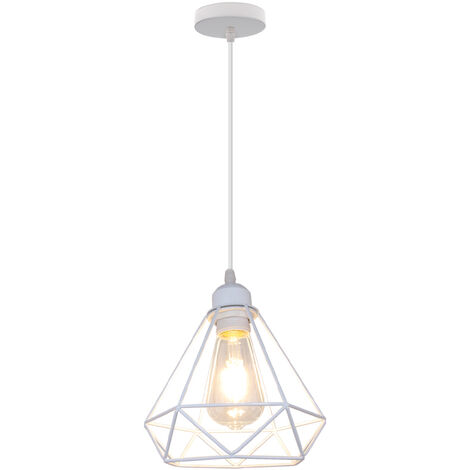 Axhup – Lustre cage diamant en métal blanc 20cm – Plafonnier E27 pour couloir, escalier, chambre – Luminaire décoratif moderne