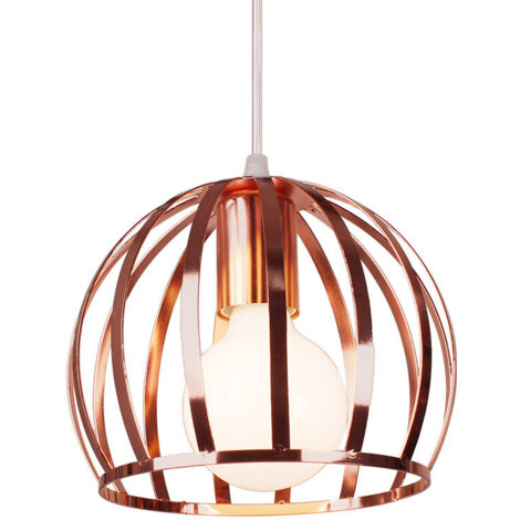 Axhup – Lustre suspension E27 cage en fer 19cm or rose – Luminaire vintage pour restaurants et salons – Câble ajustable 100cm – Tension AC110-240V
