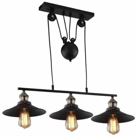 Axhup – Lustre suspension industrielle métal avec 3 douilles E27 – Design vintage pour salons, cuisines et bars – Installation rapide incluse