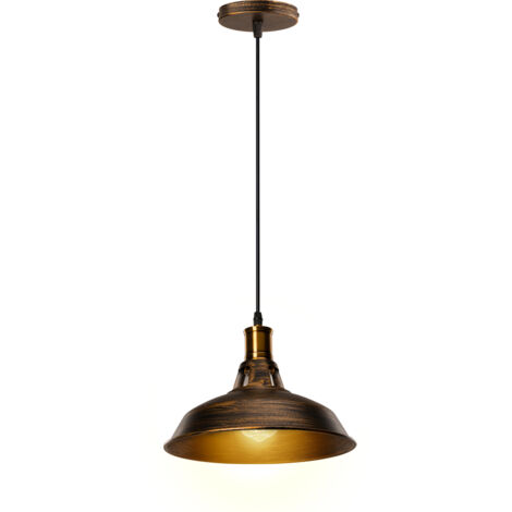 Axhup – Lustre suspension industrielle rétro en fer métal – Abat-jour 27cm bronze – Câble réglable 100cm – Douille E27 pour ampoule LED