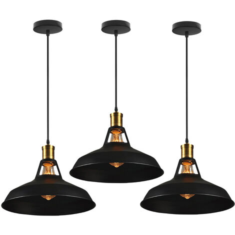Axhup – Lustre suspension rétro E27 27cm – Fer anti-corrosion – Longueur câble 100cm réglable – Compatible LED et halogène – Noir