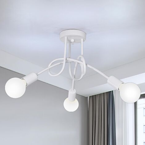 Axhup – Plafonnier industriel 3 têtes E27 blanc – Lustre vintage contemporain pour cuisine et salon – Design élégant et finition soignée