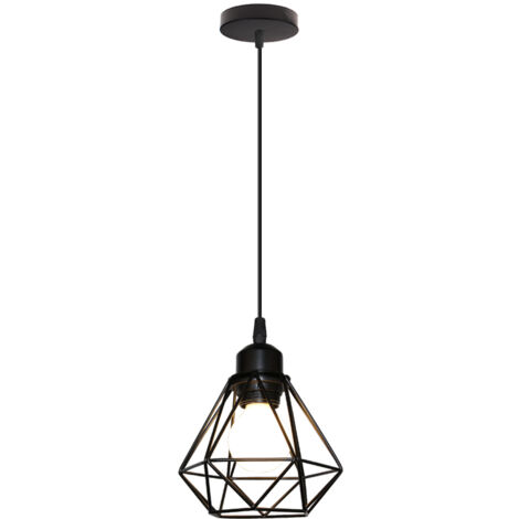 Axhup – Suspension industrielle en métal noir 16CM – Abat-jour cage design vintage – Luminaire E27 pour couloir, salon, escalier
