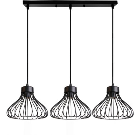 Axhup – Suspension industrielle en fer noir 23x20cm – Longueur ajustable 100cm – Culot E27 – Compatible ampoules LED et halogènes