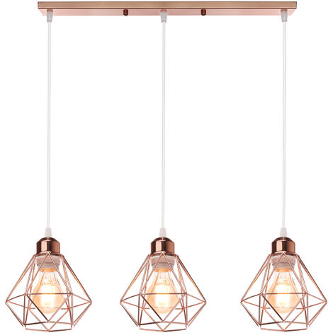 Axhup – Suspension lumineuse industrielle 16cm – Cage diamant doré rose – Longueur 50cm – Câble ajustable 100cm – Tension AC 110-240V