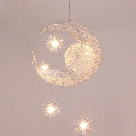 Axhup – Suspension lune et étoile moderne – Luminaire en aluminium pour chambre d'enfant – Éclairage LED blanc chaud – Design léger et durable