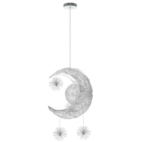 Axhup – Suspension lune et étoile moderne – Lustre LED blanc froid 40cm – Aluminium – Longueur cordon 100cm – Ampoule G4 incluse