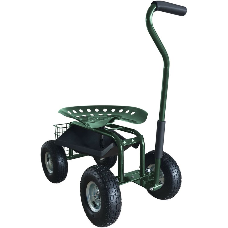 ag22 siège de jardin sur roues en vert tabouret pour jardinier avec bac de rangement chariot pour le jardinage en métal avec charge max. 150 kg