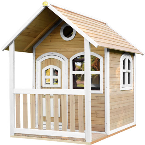 AXI Alex Maison Enfant en Bois FSC Maison de Jeux pour l'extérieur / Jardin en marron & blanc Maisonnette / Cabane de Jeu avec des fenêtres & Véranda - Marron