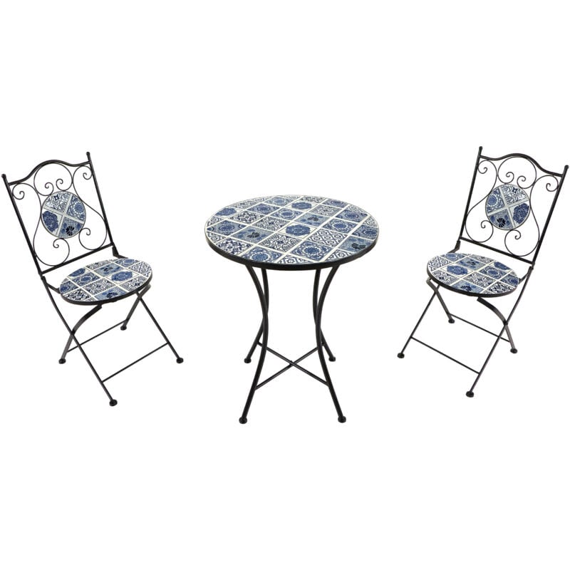 AXI - Amélie Table et Chaise Bistrot, 2 Chaises 1 Table, Ensemble Bistro Extérieur Bleu Delfts - Salon de Jardin Bistrot, Table Bistrot Mosaique pour