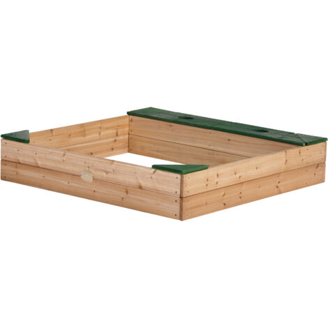 AXI Amy Bac à Sable Enfant | Bac à Sable pour Enfants en Bois avec Banc, bâche & Rangements | marron / vert | 115 x 115 cm