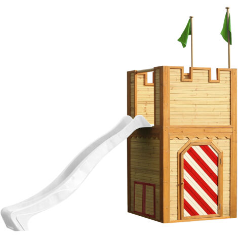 AXI Arthur Maison Enfant avec Toboggan blanc Aire de Jeux pour l'extérieur Maisonnette / Cabane de Jeu en Bois FSC - Marron