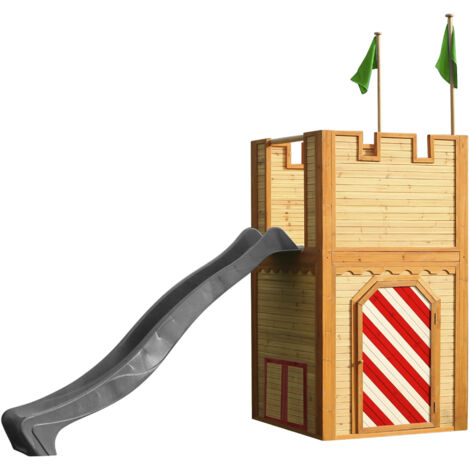 AXI Arthur Maison Enfant avec Toboggan gris Aire de Jeux pour l'extérieur Maisonnette / Cabane de Jeu en Bois FSC - Marron