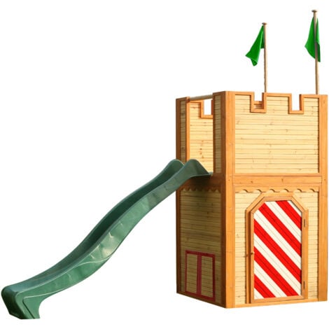 AXI Arthur Maison Enfant avec Toboggan vert Aire de Jeux pour l'extérieur Maisonnette / Cabane de Jeu en Bois FSC - Marron