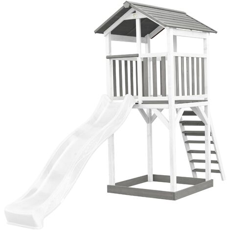 AXI Beach Tower Aire de Jeux avec Toboggan en blanc & Bac à Sable Grande Maison enfant extérieur en gris & blanc Cabane de Jeu en Bois FSC - Gris
