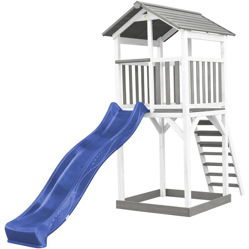 Beach Tower Aire de Jeux avec Toboggan en bleu & Bac à Sable Grande Maison enfant extérieur en gris & blanc Cabane de Jeu en Bois fsc - Gris - AXI