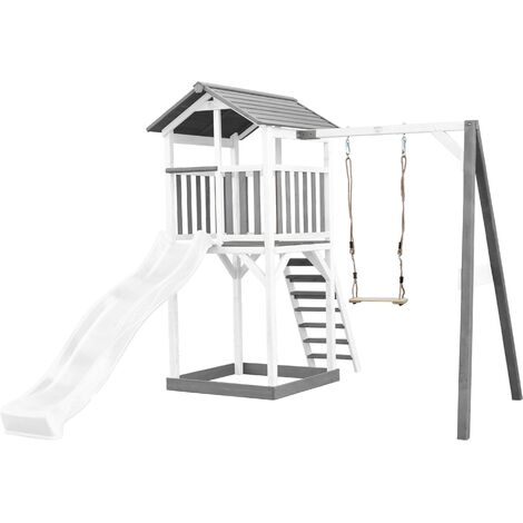 AXI Beach Tower Aire de Jeux avec Toboggan en blanc, Balançoire & Bac à Sable Grande Maison enfant extérieur en gris & blanc Cabane de Jeu en Bois FSC - Gris