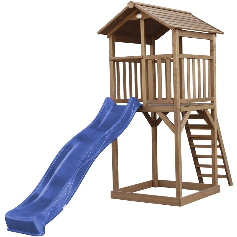 Beach Tower Aire de Jeux avec Toboggan en bleu & Bac à Sable | Grande Maison enfant extérieur en marron | Cabane de Jeu en Bois fsc - Marron - AXI