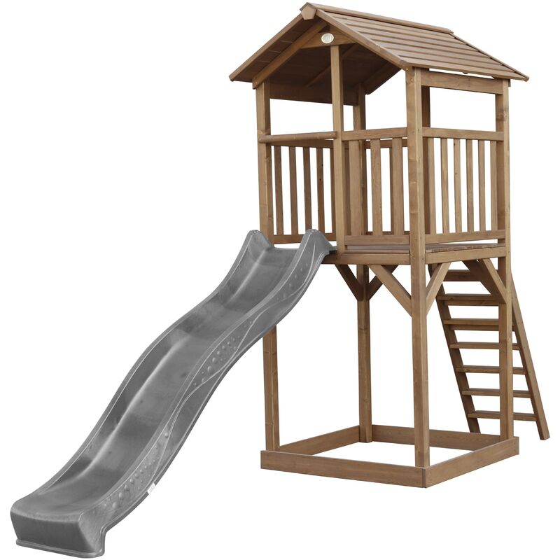 Beach Tower Aire de Jeux avec Toboggan en gris & Bac à Sable | Grande Maison enfant extérieur en marron | Cabane de Jeu en Bois fsc - Marron - AXI