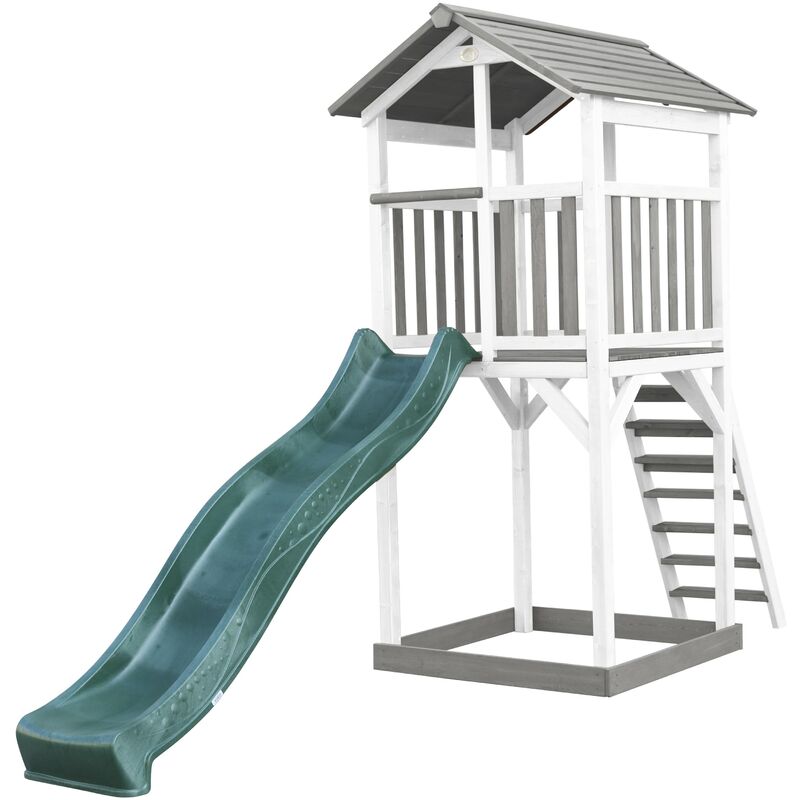 Beach Tower Aire de Jeux avec Toboggan en Vert & Bac à Sable | Grande Maison Enfant extérieur en Gris & Blanc | Cabane de Jeu en Bois fsc - Gris - AXI