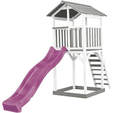 AXI Beach Tower Aire de Jeux avec Toboggan en Violet & Bac à Sable Grande Maison Enfant extérieur en Gris & Blanc Cabane de Jeu en Bois FSC - Gris