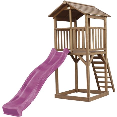 AXI Beach Tower Aire de Jeux avec Toboggan en violet & Bac à Sable Grande Maison enfant extérieur en marron Cabane de Jeu en Bois FSC - Marron