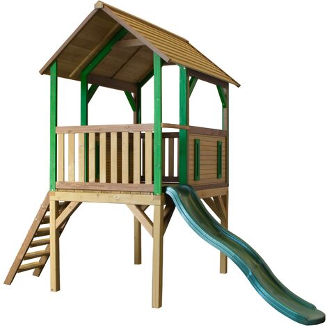 AXI Bogo Maison Enfant avec Toboggan vert Aire de Jeux pour l'extérieur en marron & vert Maisonnette / Cabane de Jeu en Bois FSC - Marron