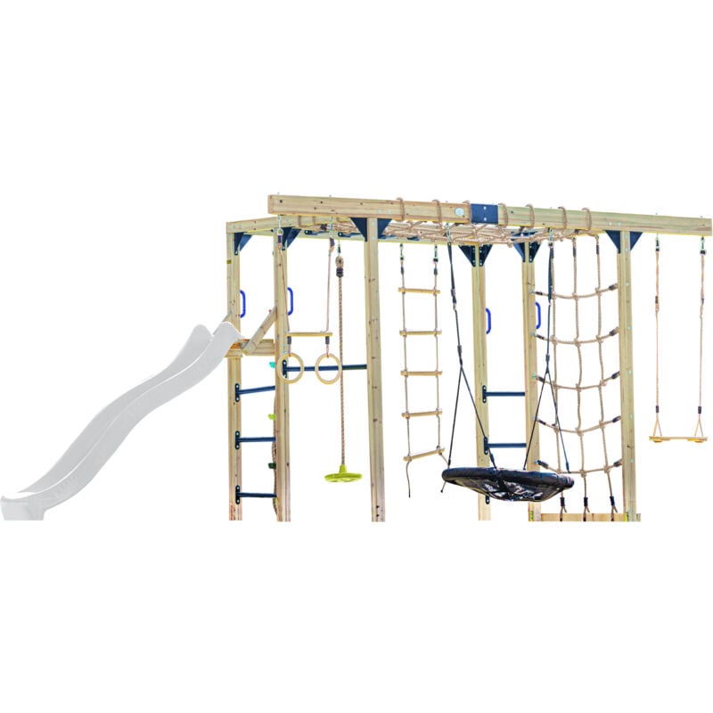 AXI - Boris Aire de Jeux en Bois/Structure d'escalade en Boi, Toboggan Blanc - Balançoires, Trapèze, Cordes d'escalade et Barres de singe Jeux en