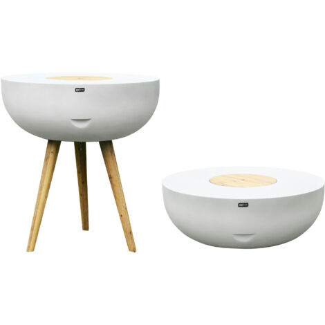 Axi Brandon 2-En-1 Mange Debout/Glacière - Blanche/Marron - Ø 95 X 104 Cm  Multifonctionnelle - Table D'Appoint Et Glacière  Pierre Calcaire/ Bois D'Acacia  24L