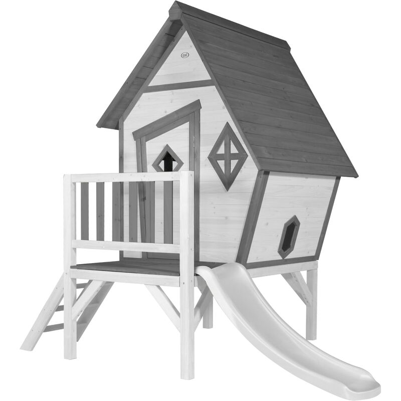 Cabin xl Maison Enfant avec Toboggan blanc Aire de Jeux pour l'extérieur en gris & blanc Maisonnette / Cabane de Jeu en Bois fsc - Blanc - AXI