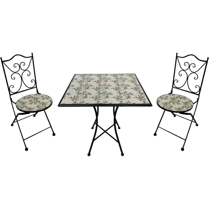 AXI - Camilla Table et Chaise Bistrot, 2 Chaises 1 Table, Ensemble Bistro Extérieur, Mosaique Rose Romantique - Salon de Jardin Bistrot, Table