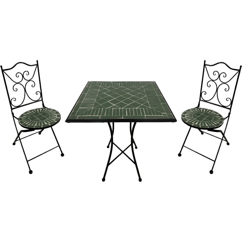 AXI - Camilla Table et Chaise Bistrot, 2 Chaises 1 Table, Ensemble Bistro Extérieur, Mosaique Vert foncé - Salon de Jardin Bistrot, Table Bistrot