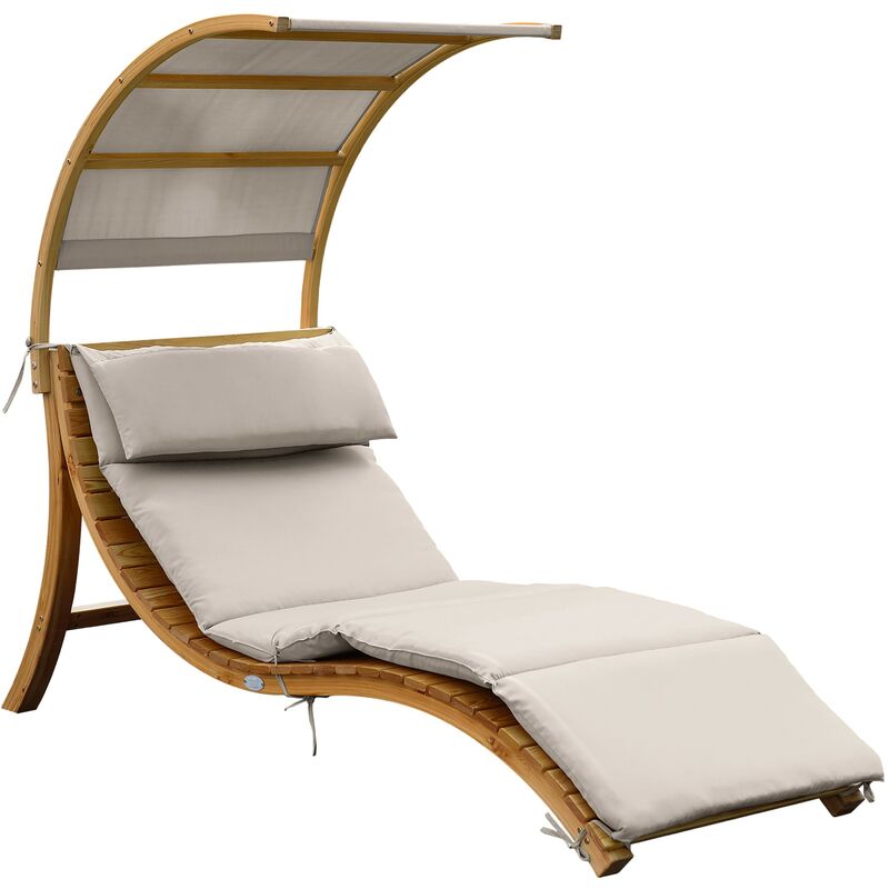 AXI - Salina Chaise Longue de Jardin en bois Bain de soleil avec toit & coussin Avec toit solaire résistant aux intempéries Beige - Marron