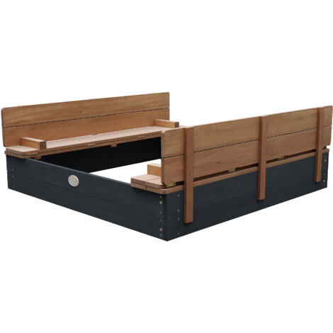 AXI Ella XL Bac à Sable Enfant anthracite & marron | Bac à Sable pour Enfants en Bois FSC avec Couvercle & Banc | 120 x 120 cm
