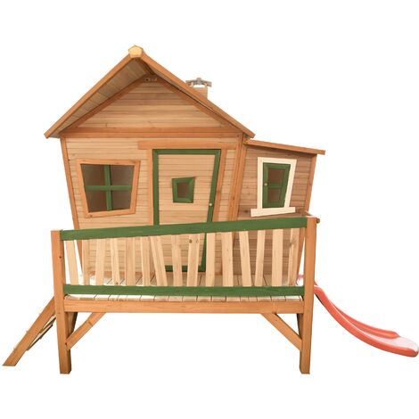 AXI Emma Maison Enfant avec Toboggan rouge Aire de Jeux pour l'extérieur en marron & vert Maisonnette / Cabane de Jeu en Bois FSC - Marron