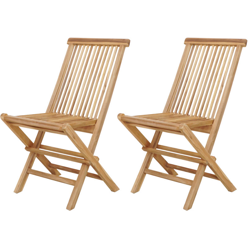 Jules Chaises de jardin Lot de 2 Chaises de Jardin Pliables, couleur Marron, 100 % teck 2 personnes Idéale pour le jardin, la terrasse ou même