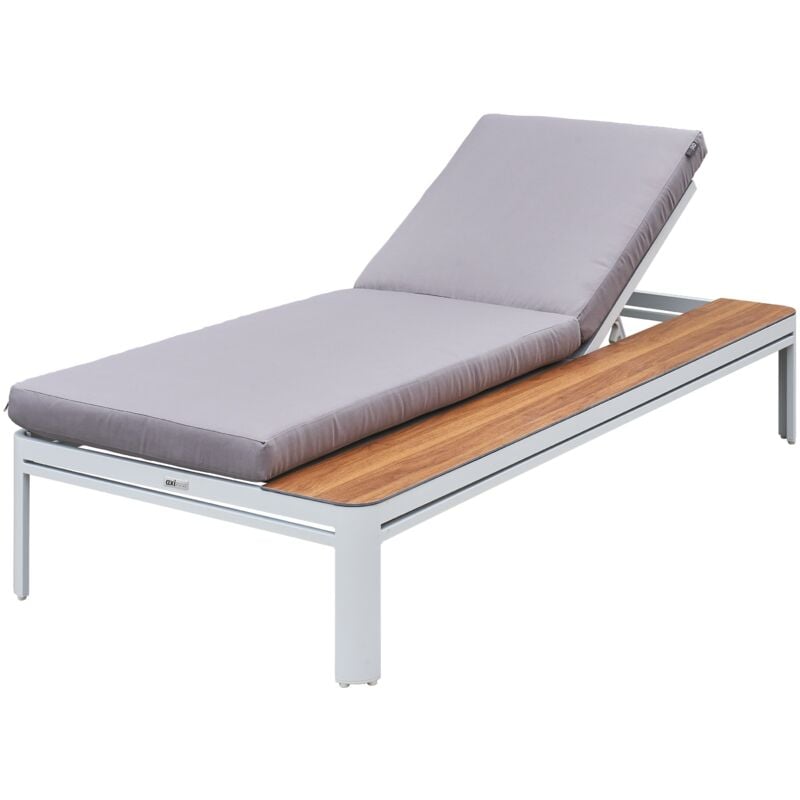 Kira Bain de Soleil avec table en bois / gris Transat Jardin en aluminium avec dossier réglable - 5 positions Chaise Longue pour l'extérieur/Le