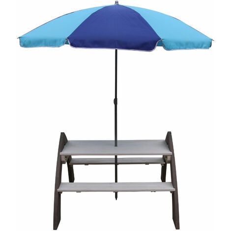 AXI Kylo Picknicktisch für Kinder aus Holz Kindertisch mit Sonnenschirm für den Garten in Grau & Weiß - Weiß