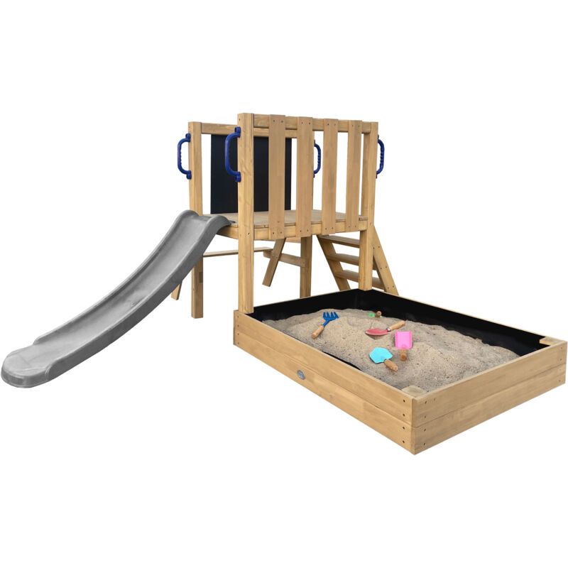AXI - Leah Aire de Jeux Mini en Bois avec Toboggan Gris / Aire de jeux extérieur, bac à sable, cuisine de jeu et tableau noir Jeux en Bois Extérieur