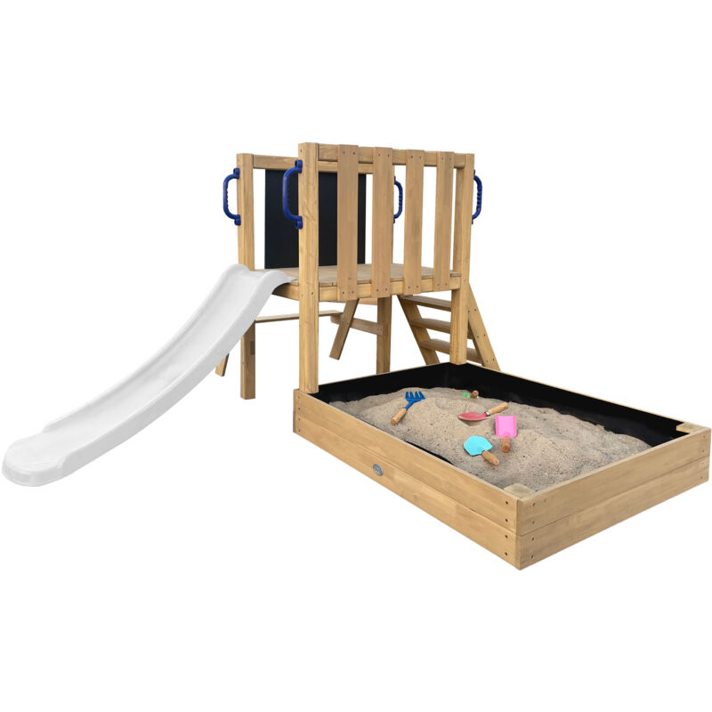 AXI - Leah Aire de Jeux Mini en Bois avec Toboggan Blanc / Aire de jeux extérieur, bac à sable, cuisine de jeu et tableau noir Jeux en Bois Extérieur