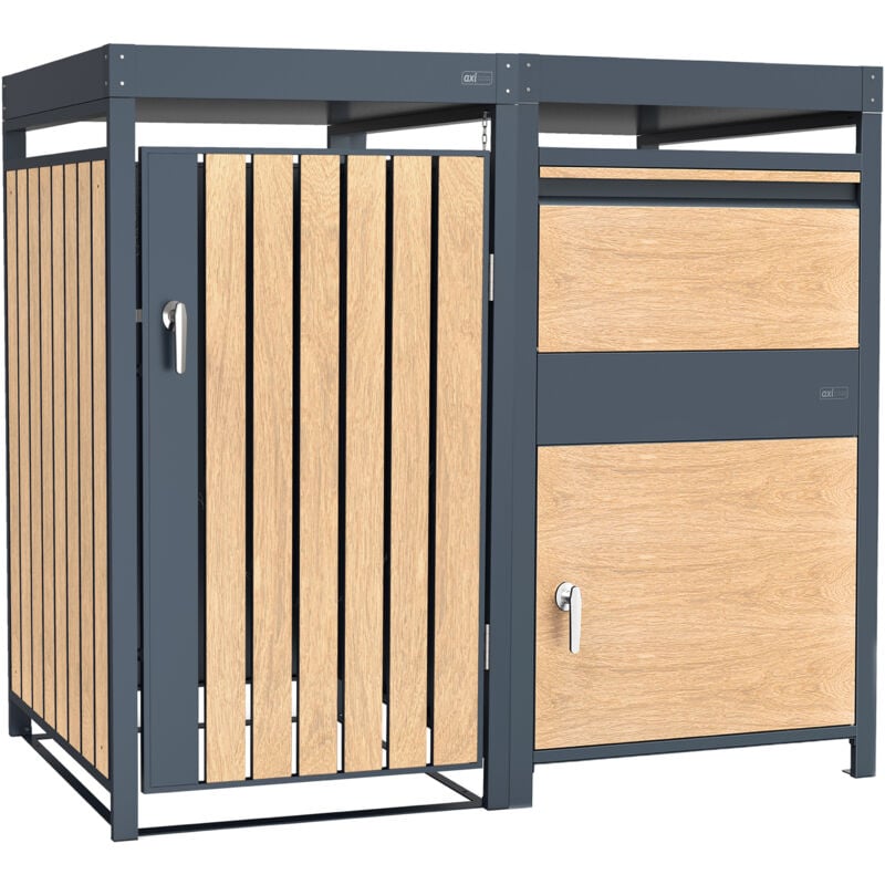 AXI - Leon Cache poubelle avec Louis boîte aux lettres Anthracite/Effet bois – 1 conteneur - Max. 240L - Abri Poubelle Extérieur avec Excellente