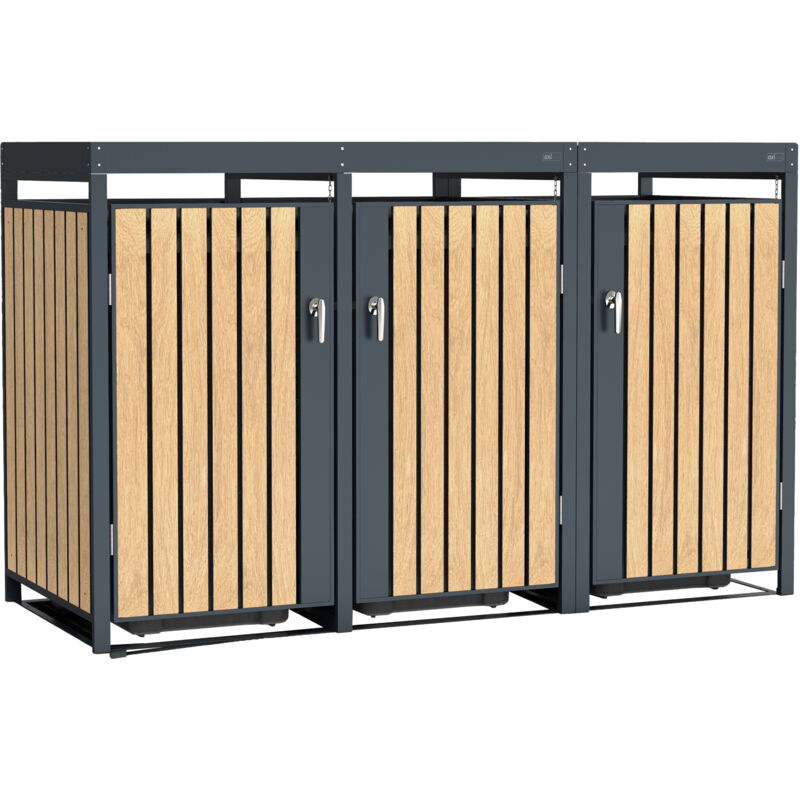 AXI - Leon Cache Poubelle Métallique Effet Bois/Jardinière - Abri poubelle pour 3 conteneurs - Max. 240L - Abri Poubelle Extérieur avec Excellente